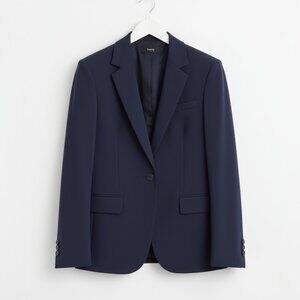 Theory Navy Wool Blend Tailored Blazer Size 6 | Classic 1-Button Work Jacket